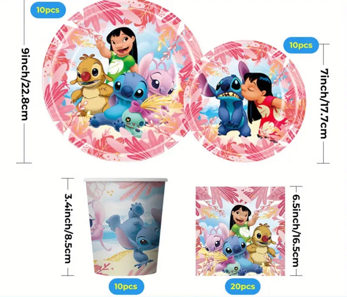 Assiettes , serviettes, gobelets stitch 50 pièces